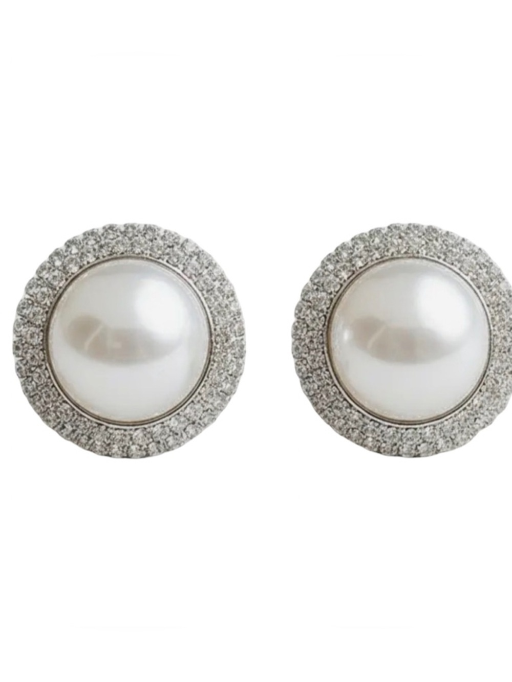 Oversized Pearl Rhinestone Stud Earrings (5513)